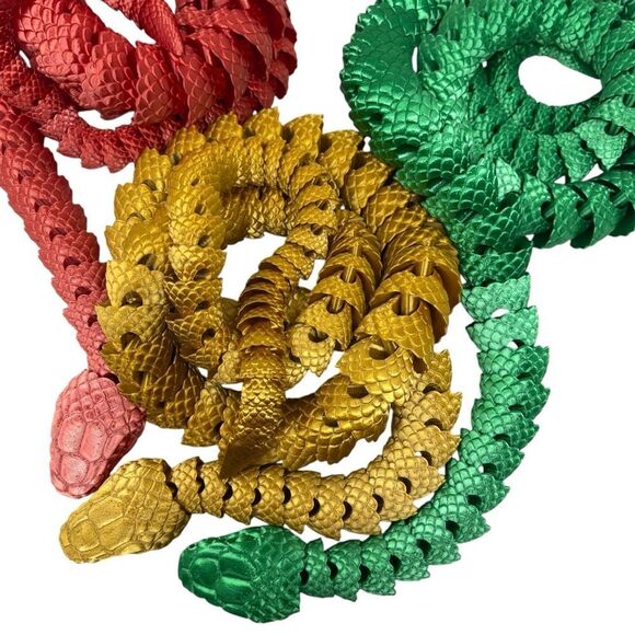 Year of the Snake Articulating 3DPrint 5' Long (Set 3) Red Green Gold Décor Gift - Picture 7 of 7